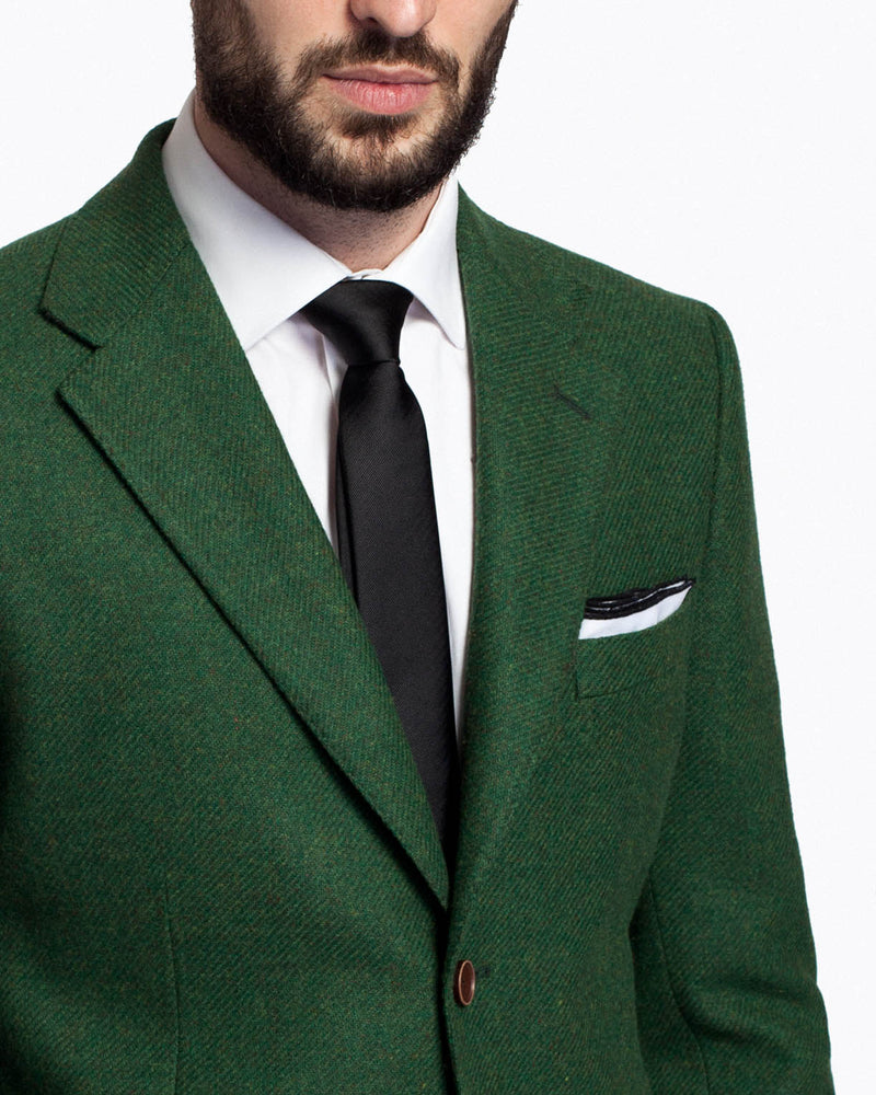 Costum barbatesc clasic, slim fit, sacou verde si pantaloni gri, din lana, Green Emerald Suit