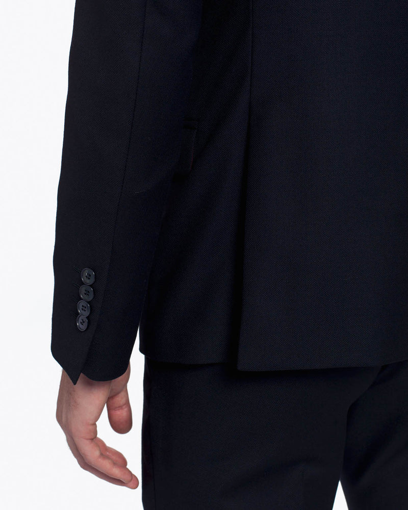 Costum barbati business, slim fit, negru, din lana, cu doua randuri de nasturi, All Black Suit