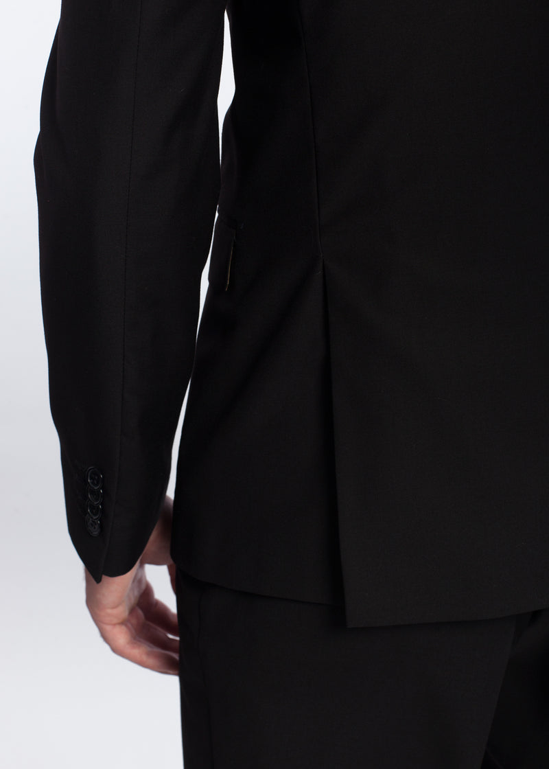Costum barbati business, slim fit, negru, din lana, Black Matte Essential Suit