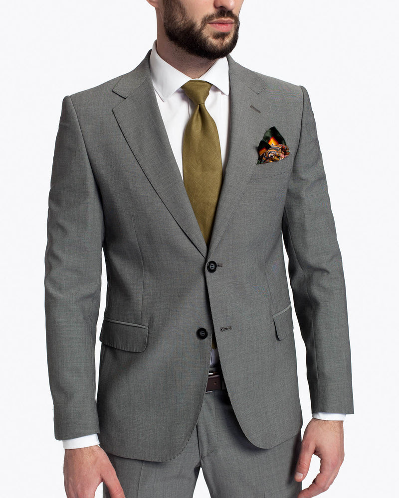 Costum barbatesc clasic, slim fit, gri, din lana, Ash Grey Suit