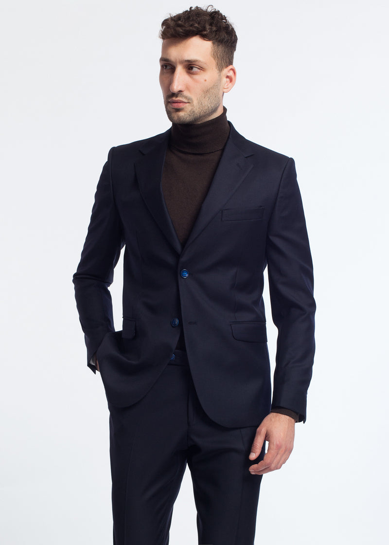 Costum barbatesc casual, slim fit, bleumarin, din stofa, Dark Simplicity Suit