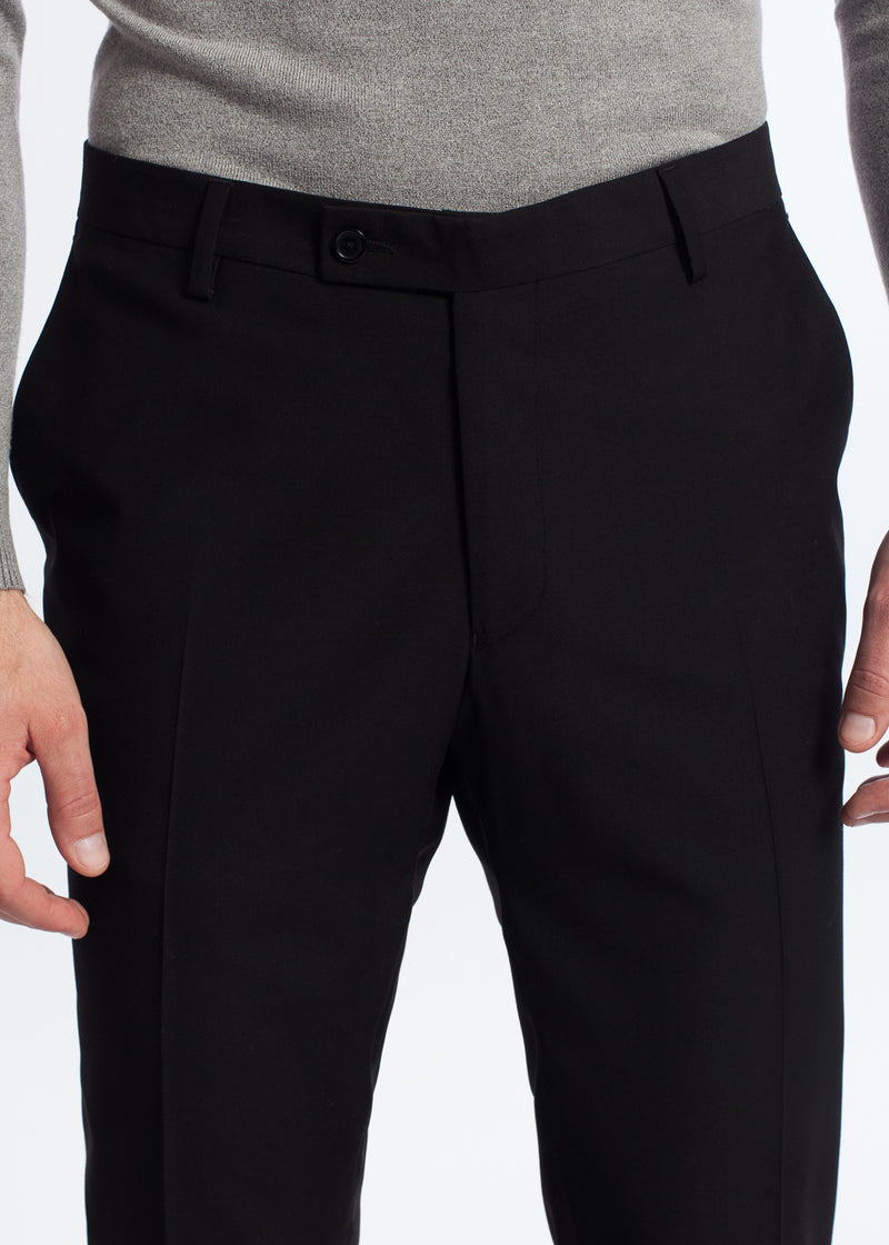 Costum barbati business, slim fit, negru, din lana, Black Matte Essential Suit