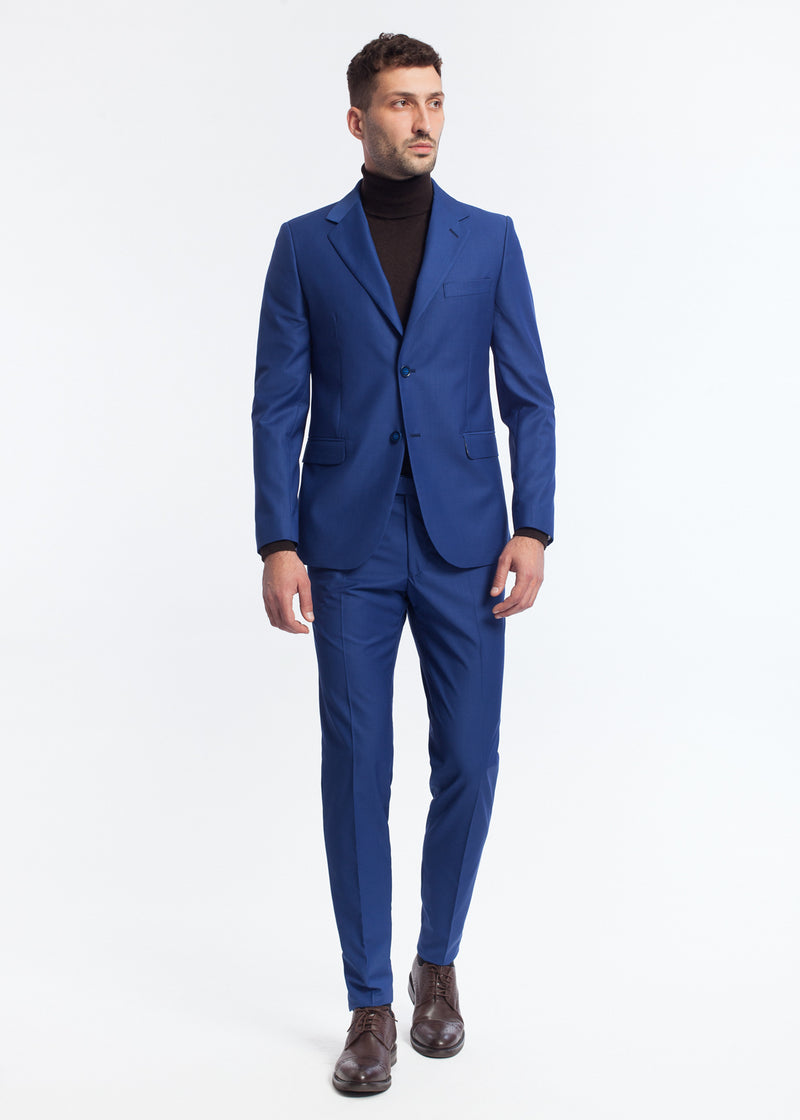 Costum barbati casual, slim fit, albastru, din lana, British Wear Suit